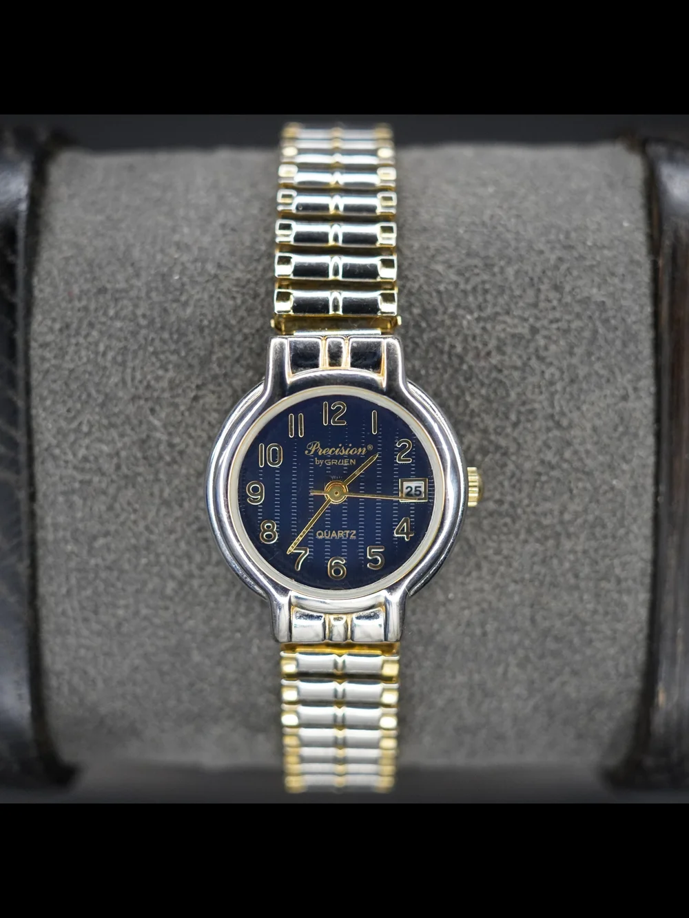 Rare Precision by Gruen Women's Quartz Two Tone Stretch Bracelet Watch Blue Date